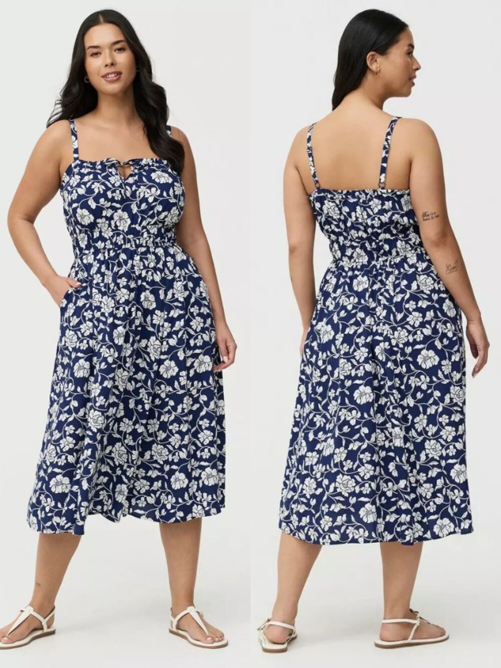 NWT Torrid 2 Navy Floral A-Line Midi Dress 2X 18 20